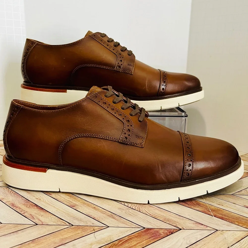 Allen Edmonds Caleb Brogue Lace Up Derby Sneakers Mens 9.5 3E Brown Leather 7283